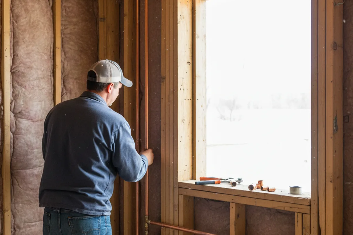 Licensed plumber running new copper supply lines in a Racine home